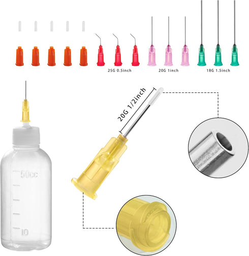 50ml Precision Tip Applicator Bottle, with Blunt Tip Needle and Cap, 18G 20G 25G Needle Tip Squeeze Bottle, Oil Dropper Bottle, Glue Bottles with Fine Tip by otwooi