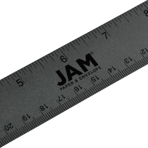 JAM PAPER Strong Aluminum Ruler - 12 Inch Metal Ruler with Non-Skid Cork Backing - Grey Metallic - Sold Individually