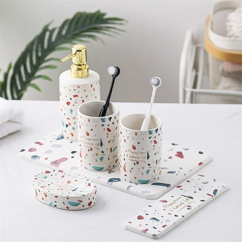 Yinj1835hh 400ml Can Fill Liquid Light Luxury Mouthwash Ceramic Bathroom Products Soap Dispenser Bottle Press Empty