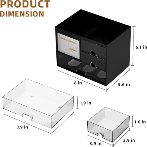 Marbrasse Desk Organizer with 3 Drawer - Multi-Functional Pencil Pen Holder for Desk, 4 Compartments (Black)
