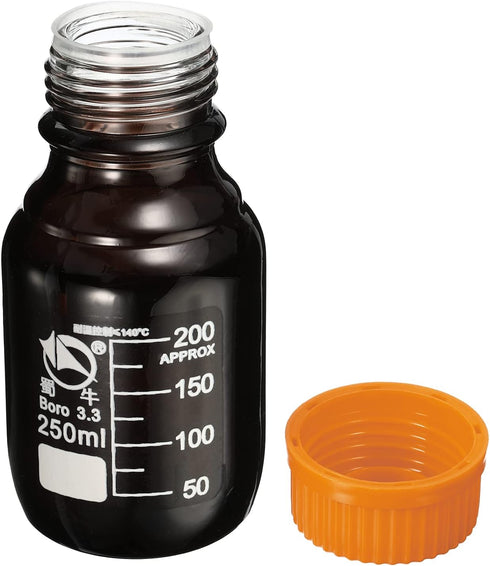 PATIKIL 250mL Reagent Media Bottle, 1Pcs Round 3.3 Borosilicate Glass Graduated Storage Bottle with Yellow Screw Cap