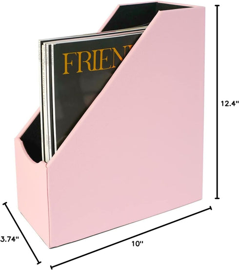 UnionBasic Magazine File Holder - Leatherette Desktop Document Organizer for Home Office Paper Storage, Pink