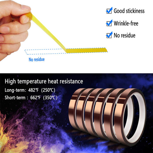 Heat Tape for Sublimation Transfer, Heat Resistant Adhesive Transfer Tape, No Residue, 6 Rolls 10mm x 33m (108ft)