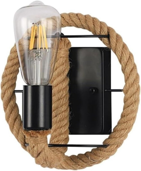 ENXING Wall Sconces Hardwired Farmhouse Fabric Wall Lamps Rattan,Retro Hemp Rope Rustic Indoor
