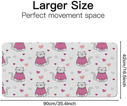 Generic 35. 4" 16. 5" Cute Cat Love Hearts Desk Mat Multifunctional Leather Mouse Pad, Waterproof Dual Sided Desk Mat