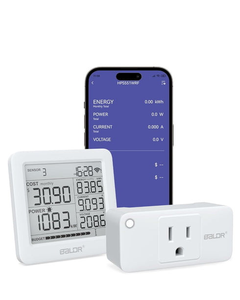 BALDR Wi-Fi Power Meter Socket: Smart Outlet for Remote Energy Monitoring, Tariff Setting, and Budget Alerts - Expands WiFi Energy Monitoring System with App, Need Hub to Work (Sold Separately)