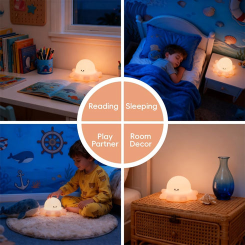 AINEEU 3-Level Dimmable Octopus Night Light, Rechargeable and Brightness, Soft Silicone Nursery Night Light with Timer