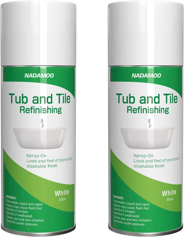NADAMOO White Bathtub and Tile Refinishing Spray Paint Kit, 450ml (2 Pack),