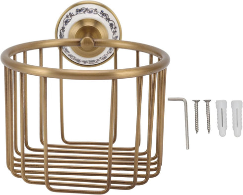 Toilet Paper Holder, Antique Hollow Out Brass Wall Mount Paper Towel Holder, High Load Capacity Toilet Wipes Holder |
