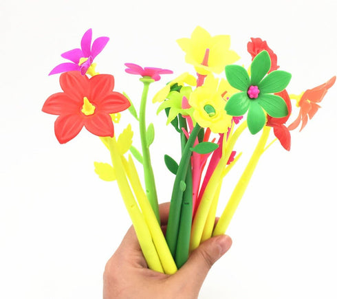 Yansanido Fluent Writing Pen, 12 Pcs 0.5 mm Black Ink, Flower Shape Cute Gel Ink Pen for School Office Supplies