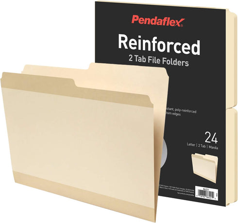 Pendaflex Reinforced File Folders, Extra Durable Manila, Letter Size - 1/2 Cut Tabs, 24 Per Pack (86221)