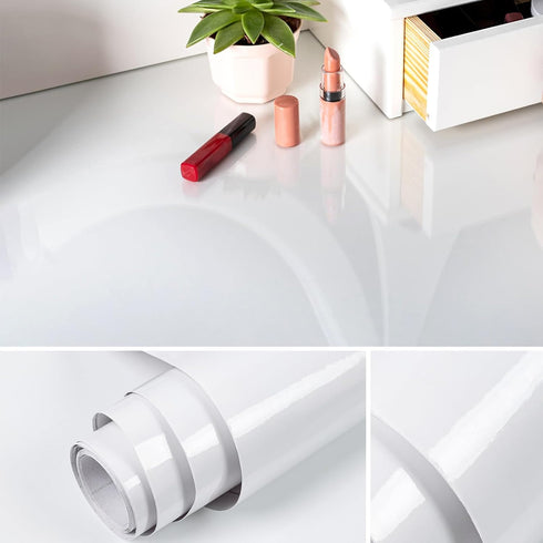 TANONE Glossy White Contact Paper, 17.7" X 118" Waterproof Peel and Stick Wallpaper for Cabinets, Pure White