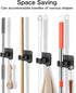 4 Pack nacena No Drill Self Adhesive Broom Mop Holder Wall Mount with Hooks, Heavy Duty Stainless Steel Organizer