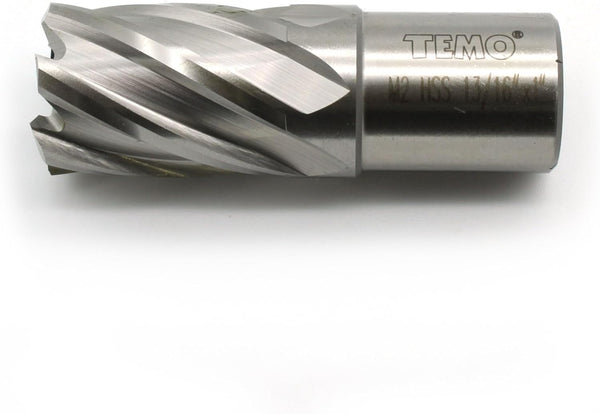TEMO M2 Annular Cutter with Weldon Shank, 13/16 Inch Cutting Diameter x 1 Inch Depth for Drill Press