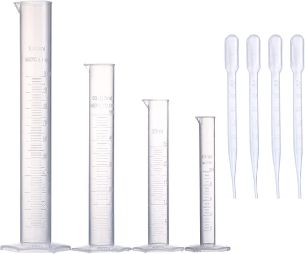 Measuring Cylinder Set, 4 Sizes Graduated Polypropylene Lab Test Tubes for Laboratory & Science Experiments