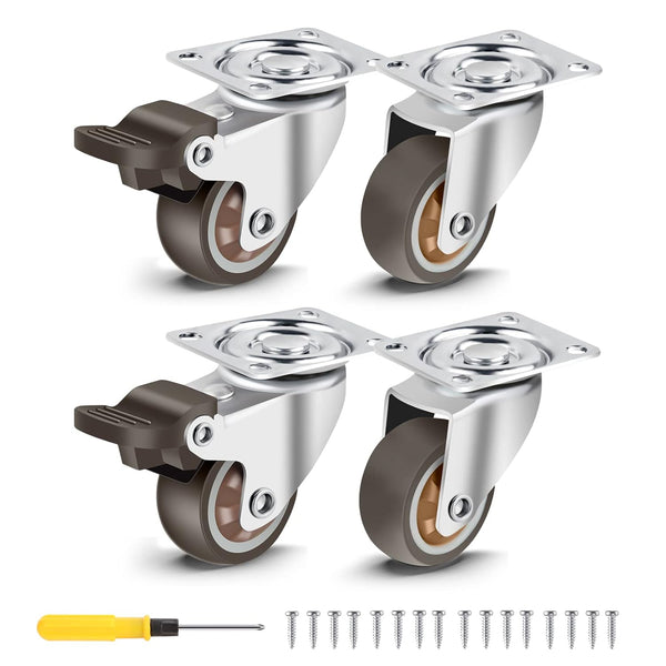 Nefish 1.5 Inch Rubber Caster Wheels with Brake, 360 Degree Rotation, 300 Pounds Capacity for Furniture, Set of 4
