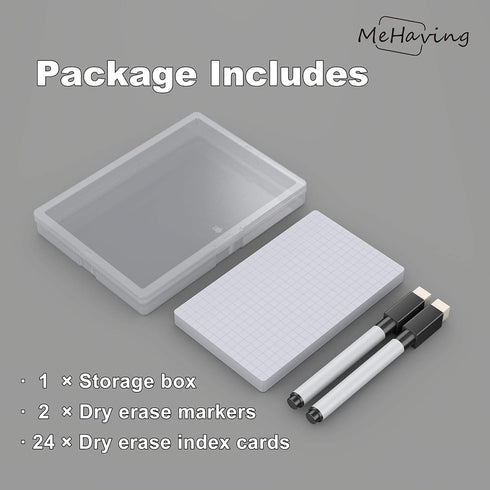 Blank Index Cards 3x5”| Dry Erase Flash Cards, 24 Packs Waterproof with Box| Reusable Flash Cards | Office & Teacher
