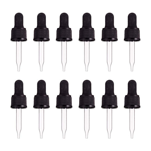 PH PandaHall Set of 12 Glass Eye Droppers - for Essential Oil 10ml (1/3 Ounce), Pressure Rotating Cover Oil Droppers,