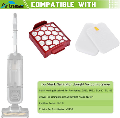 Artraise Vacuum Filter Replacement for Shark Navigator Pet Plus, NV150 NV251 NV255, Zero-M Brushroll Pet Pro