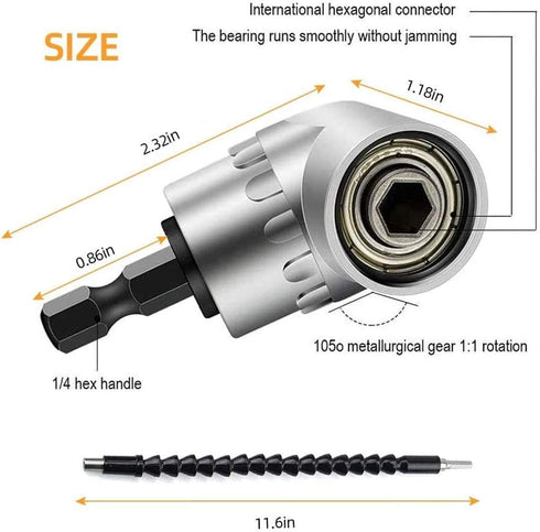 Flexible Drill Bit Extension, 105 Right Angle Drill, 3pcs Universal Socket Adapter Set, Screwdriver Bit Kit