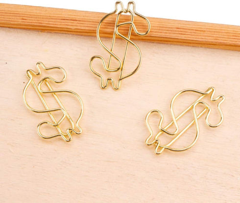 Rurili 50 Pcs Golden Dollar Sign Divided Paper Clip, Metal Bookmark for Home Office School File Organizing