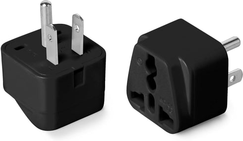 Bates Universal Travel Adapter, 2 Pack, Black, UK to US Plug Adapter, European to American Plug Adapter