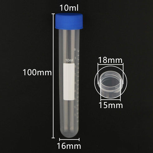 Centrifuge Tubes 10ml Round Bottom Plastic Test Tube Vials with Graduation and Writing Area, Pack of 20