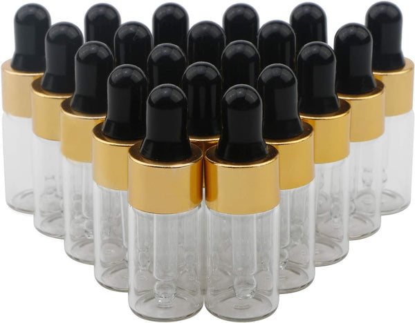 Kesell 20Pcs 3ml Mini Dropper Bottle, Clear Glass Multi-function Essential Oil Dropper Bottles with Aluminum Cap