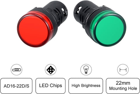 uxcell 2Pcs Red Green Indicator Light, AC/DC 110V, 22mm Panel Mount for Electrical Control Panel, DIY Projects