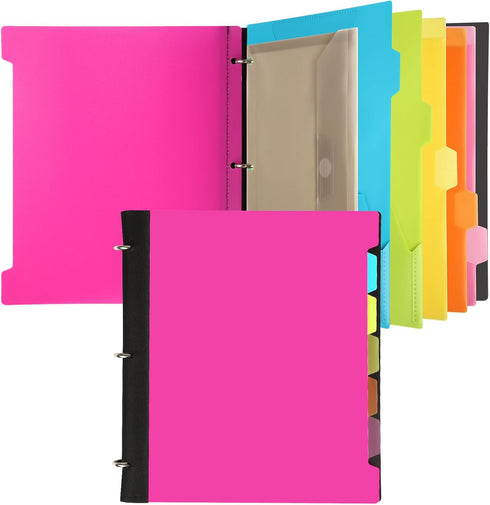 Pivotable Refillable Notebook with Dividers and Tabs, 30 College Ruled and 30 Graph Paper, 200 Sheets Capacity (Pink)