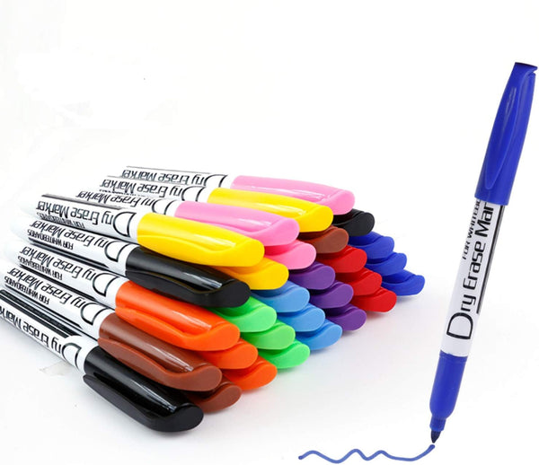 Volcanics Dry Erase Markers - Low Odor Fine Whiteboard Markers, Thin Box of 30, 10 Colors for Classroom Use