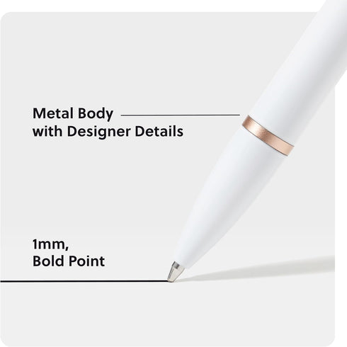 U Brands Monterey Ballpoint Pens Set of 4, Black and White with Rose Gold Details, Bold Point