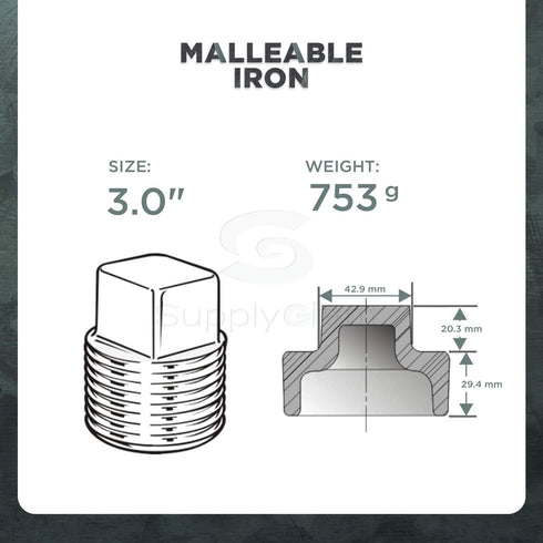 HNQM5000 3" Galvanized Malleable Iron Plug with Square Head, 3 Inch