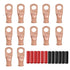 12PCS 2x3/8 Copper Ring Terminal Connectors, 2 AWG Heavy Duty Battery Cable Ends with 12 PCS 3:1 Heat Shrink Tubing for