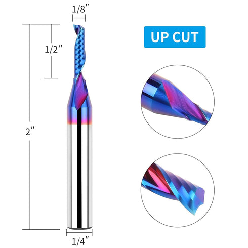Solid Carbide Single Flute End Mill, 1/4” Shank Upcut CNC Spiral Router Bit for Aluminum, Plastic, Acrylic