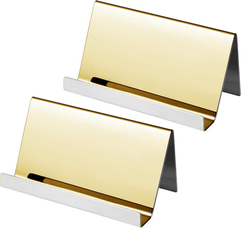 Maxdot 2 Pack Stainless Steel Business Card Holders for Desktop Credit Name Display (Champagne Gold)