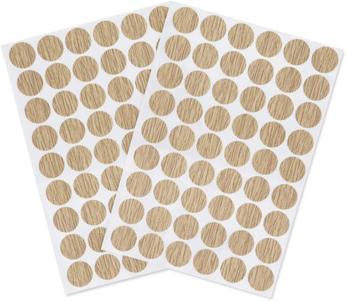 Self-Adhesive Screw Hole Stickers PVC Cover Caps - Dustproof for Wooden Furniture Cabinet, 21mm, 2 Sheets/108 Pcs