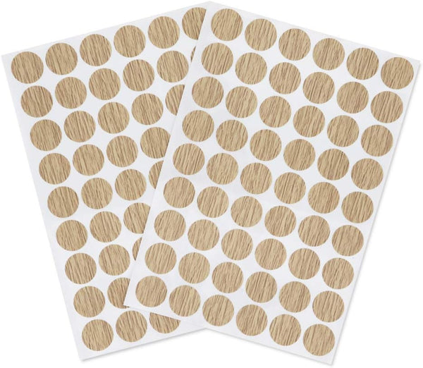 Self-Adhesive Screw Hole Stickers PVC Cover Caps - Dustproof for Wooden Furniture Cabinet, 21mm, 2 Sheets/108 Pcs