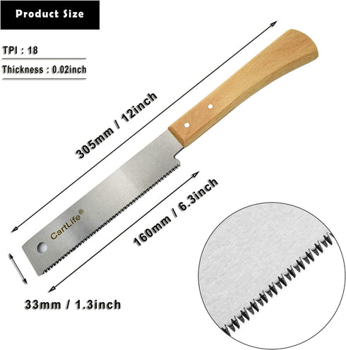 Japanese Woodworking Flush Cut Hand Saw, Flexible Blade 18TPI Pull Saw Tool for Carpentry DIYer