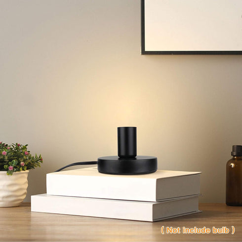 Industrial Mini Table Lamp Base - E26 E27 Without Shade, Short Desk Lamp Exposed Bulb Base, Simple Metal with 5.8ft Cord