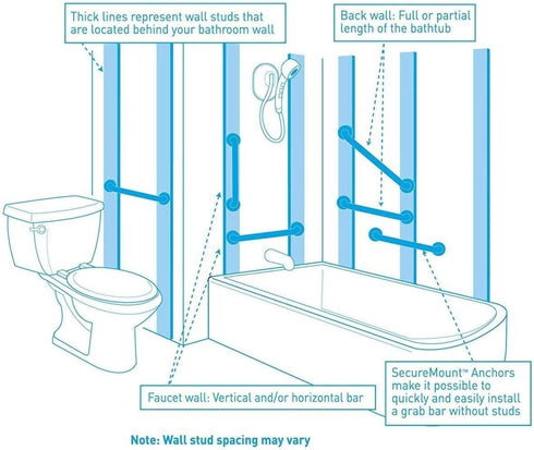HongLianRiven 50cm) Bath Handle Towel Rail Sturdy Non Slip Support Handicap Grab Bar Bathroom Safety Punch-Free