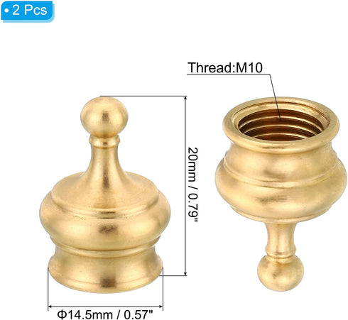 PATIKIL M10 2 Pack 14.5x20mm Thread Lamp Finial Cap Knob, Brass Lamp Shade Harp Top Screw Caps Decoration Light Fixture