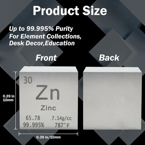 Zinc Cube Metal Density Cubes Pure Metal High Density Element Cube for Element Collections Lab Experiment Periodic Table Collection DIY Teacher Science Creative Gift(Zinc,1 Inch)
