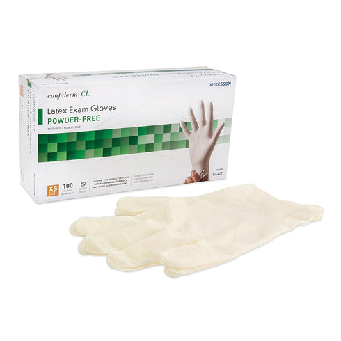 McKesson Confiderm CL Latex Exam Gloves - Powder-Free, Textured, Non-Sterile, Ambidextrous - Ivory, Size XS, 100 Count