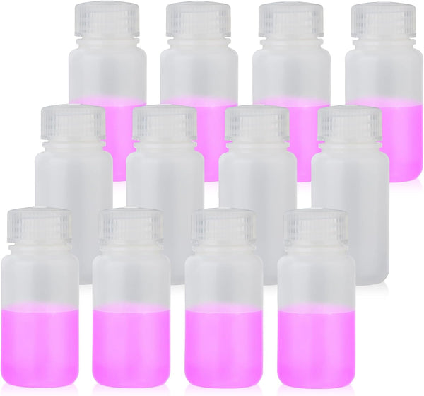 Round Plastic Reagent Bottle, HDPE Wide Mouth, 12pcs 60ml Sample Sealing Storage Container for Laboratories