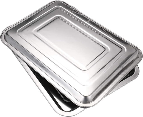 DOWEI 2 Pack Stainless Steel Trays, 13.5" X 10" Surgical Flat Bottom Trays for Dental Medical Body Piercing Lab Supplies