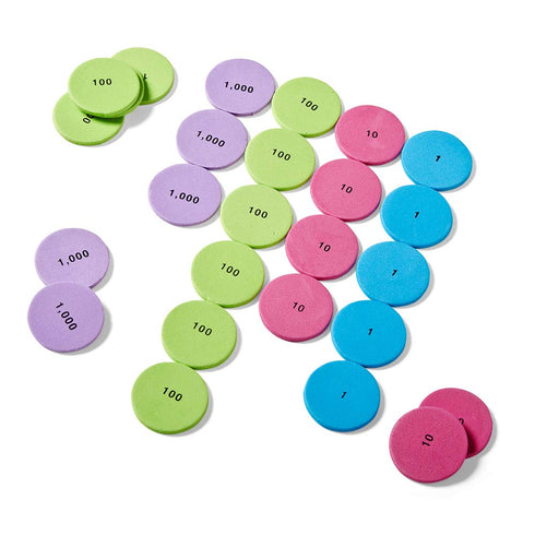 hand2mind Soft Foam Place Value Disks, 4 Values, Counting Chips for Kids, Pack of 200