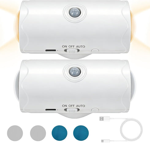 Tcwhniev Set 2, Dimmable Peel and Stick Sconces of Motion Sensor Wall Light Indoor, USB Rechargeable RGB Wall Lamps