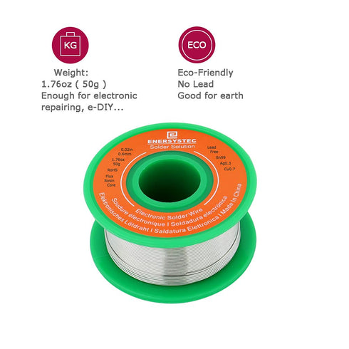 Solder Wire Rosin Core No Lead, Thin 0.6mm 50g Fine Solder with Flux, PB Free Electronics Soldering