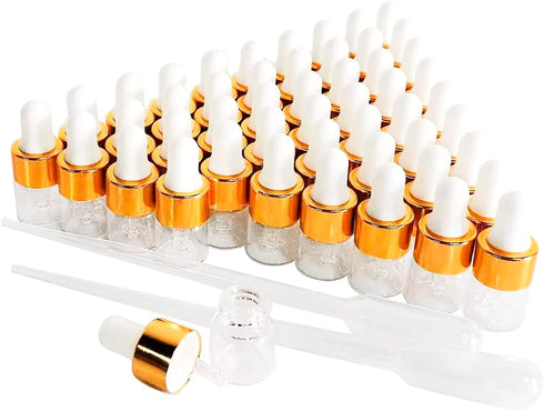 50PCS Transparent Sample Dropper Bottles, 1 ml Mini Essential Oil Dropper Bottle with 2 Plastic Droppers, Used for Travel Essential Oil, Perfume and Cosmetic Liquid by BEGIKET